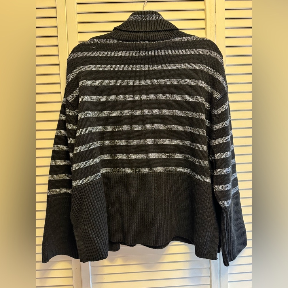 GAP Black Oversized Turtleneck Sweater with Metallic Silver Stripes. PTP 24.5” - Picture 5 of 7